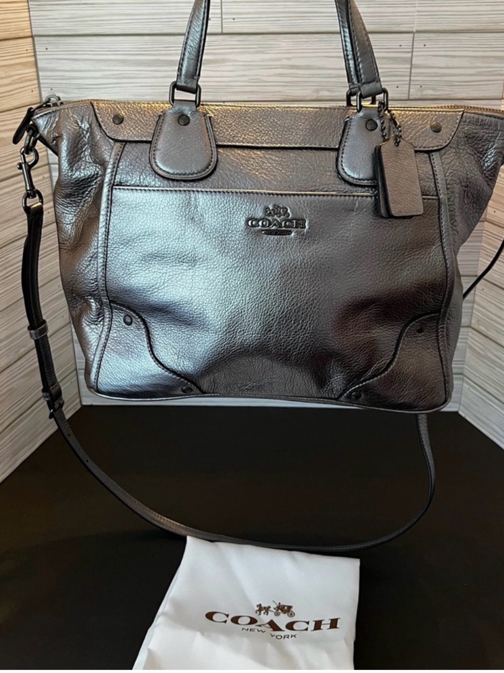 COACH Mickie pebbled leather shoulder/crossbody w/shoulder strap w/dust bag